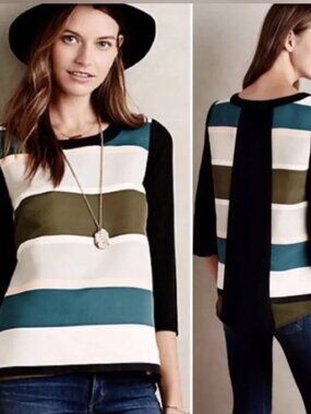 Anthropologie Troubadour Colourblock Knit Rugby Stripe Top 3/4 Sleeve